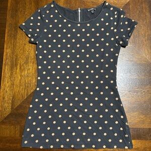 Express Black Short Sleeve Top with Tan Polka Dots